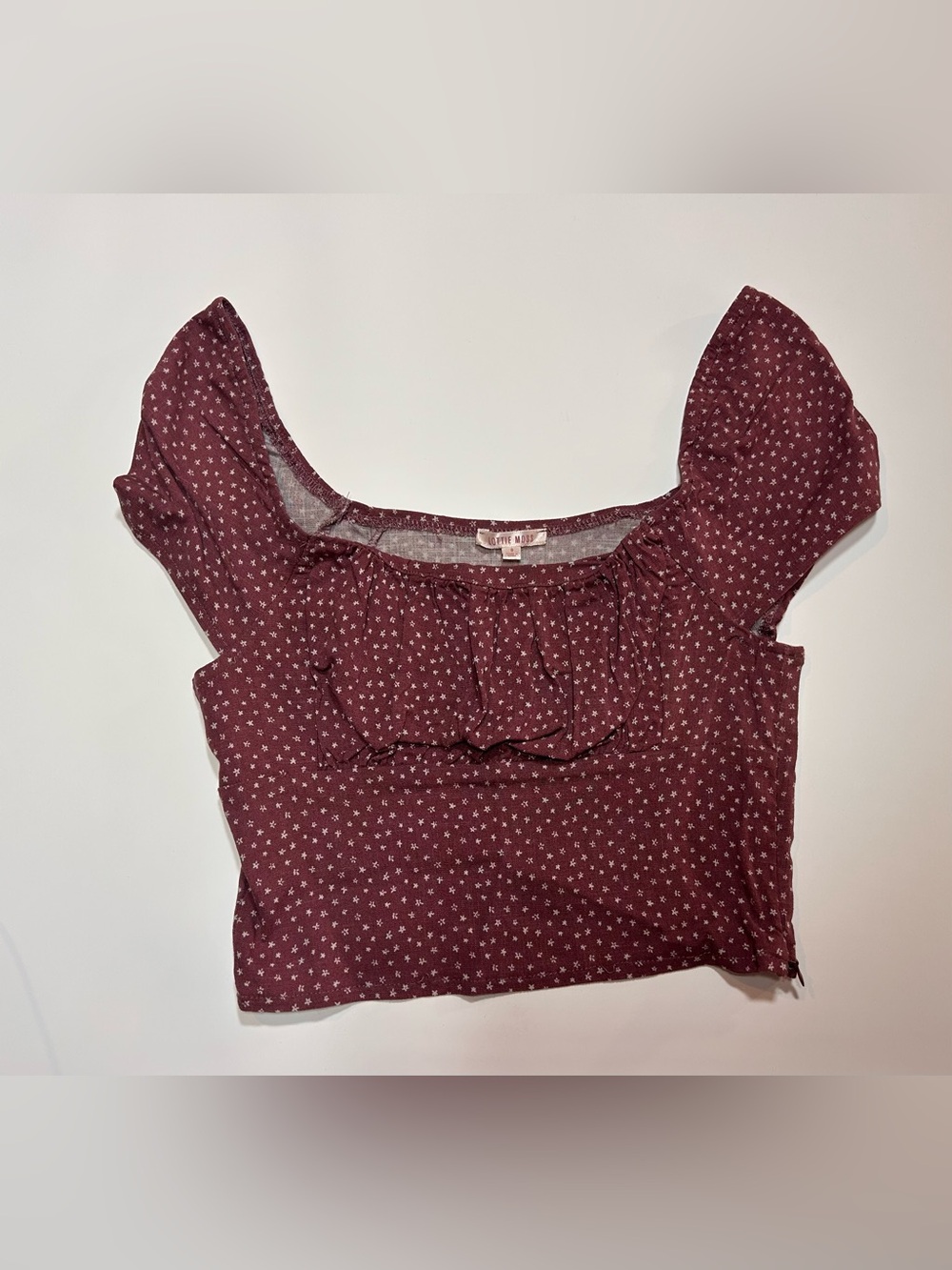 PacSun Lottie Moss Burgundy Floral Puff Sleeve Crop Top Size S